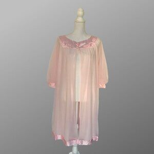 Vintage Goddard Artemis Sheer Pink Robe Womens Small Babydoll Sabrina 3/4 Sleeve